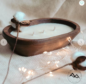 AVAILABLE FOR PICK-UP ONLY: Natural Wood 3 Wick Dough Bowl Candle